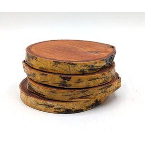 Natural Birch Drink Coasters Set of 4 Handcrafted Wood with Bark Rustic 3.5"